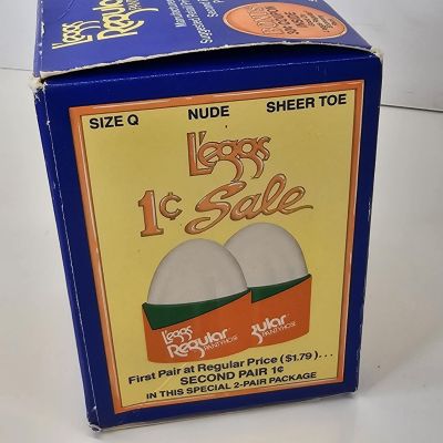 2 Pairs Unopened L'eggs Regular Pantyhose Size Q Nude Sheer Toe Vintage Nylons